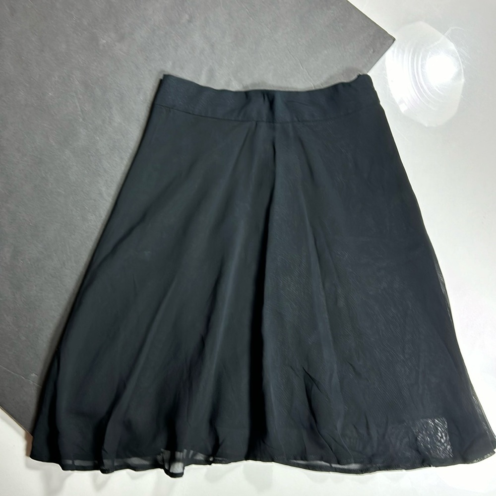 Tadashi Black Mid-Length Skirt with Chiffon Overlay